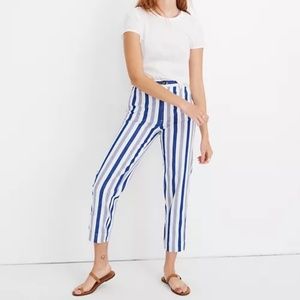 White Tapered Madewell jeans with blue and white stripes